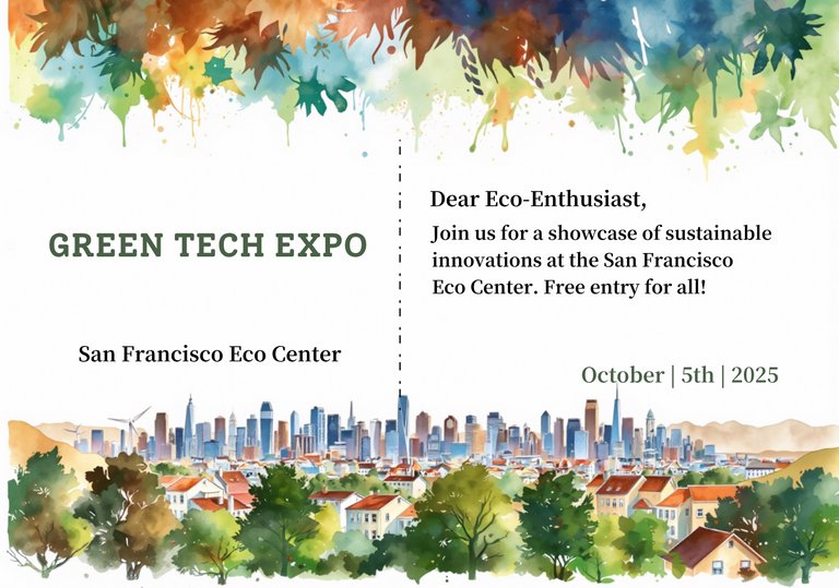 Green and Brown Watercolour Illustration Green Innovative Technology Events Expo Postcard