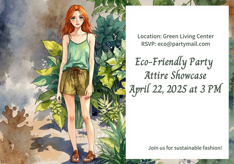 Green and Brown Watercolour Illustration Eco-Friendly Party Attire Showcase Postcard