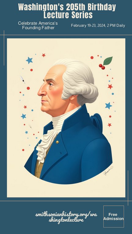 Navy Cream Flat Illustration Washington's Birthday 205 Lectures Poster