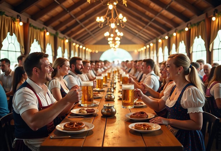 Bustling Oktoberfest Beer Tent Image