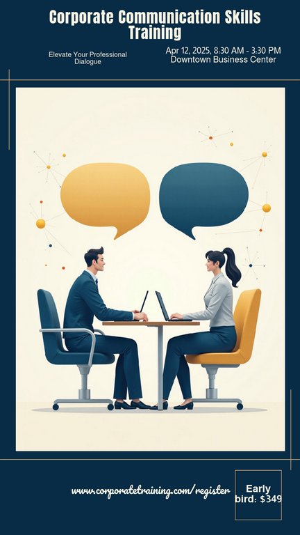 Navy Gold Cute Miniature Corporate Communication Skills Training Poster