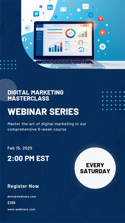 Blue White Flat Illustration Digital Marketing Webinar Series Poster