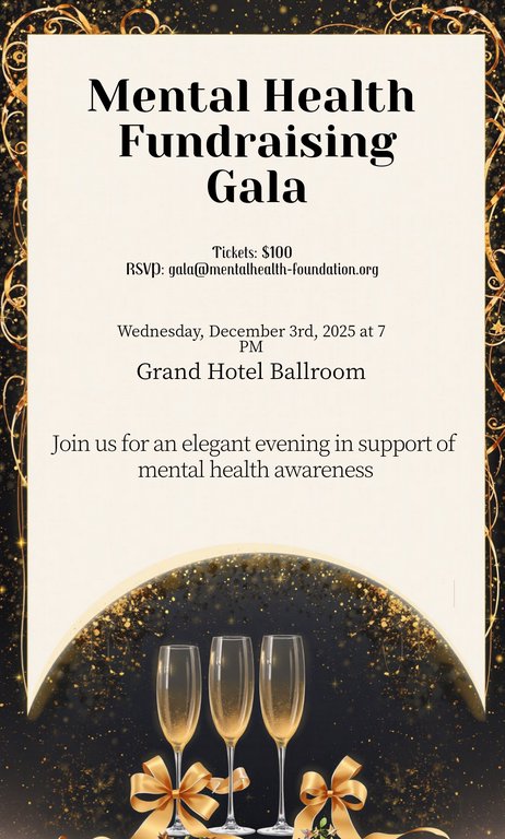 Gold Black Photorealistic Mental Health Fundraising Gala Invitation