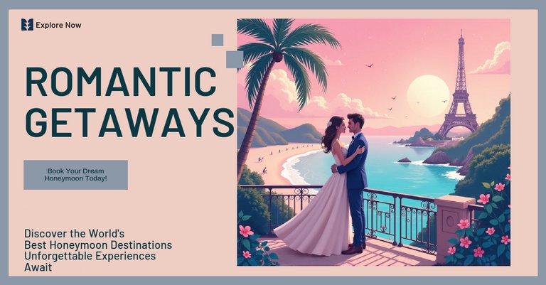 Pink Purple Illustration Romantic Best Honeymoon Destinations LinkedIn Single Image Ad