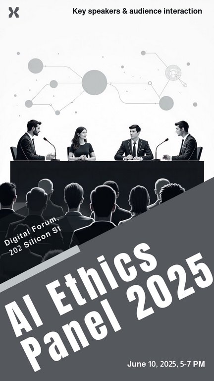 Black White Cute Miniature AI Ethics Panel Discussion 2025 Poster