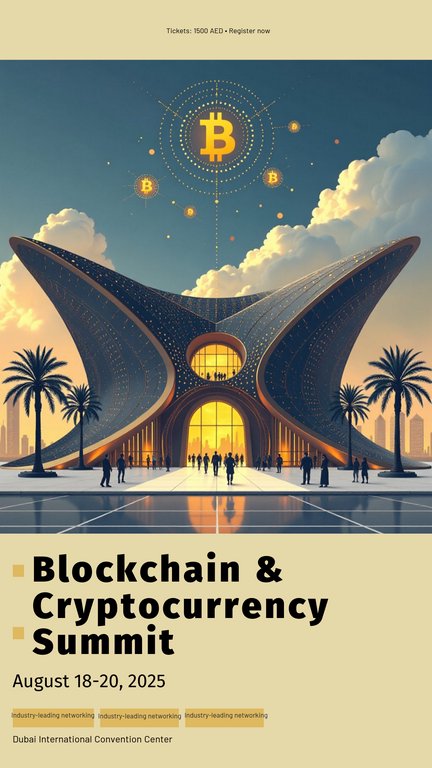 Gold Black Flat Illustration Blockchain Cryptocurrency Tech Industry Conferences Poster