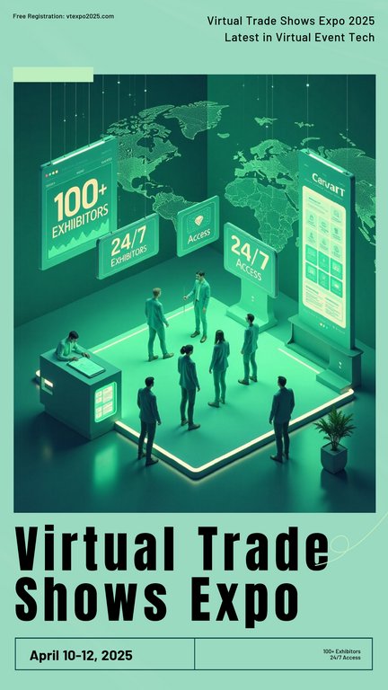 Green Silver Flat Illustration Virtual Trade Shows Expo 2025 Poster
