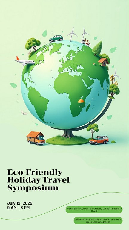 Green White Flat Illustration Eco-Friendly Holiday Travel Symposium Poster