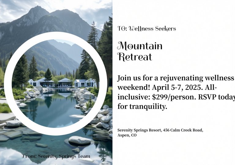Blue and White Minimalist Annual Mountain Retreat Wellness Postcard
