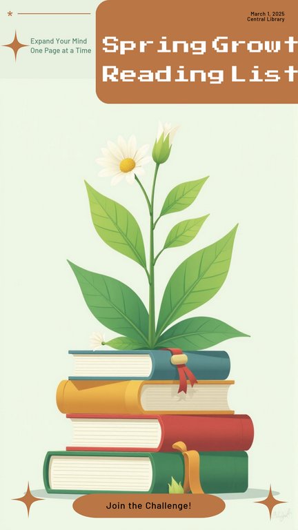 Green White Cute Miniature Spring Growth Reading List Poster