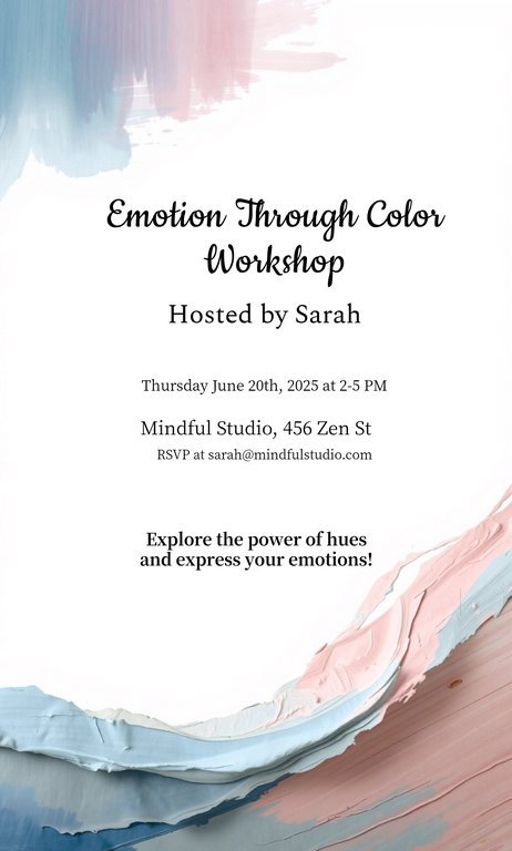Blue Pink Minimalist Emotion Through Color & Expression Workshop Invitation