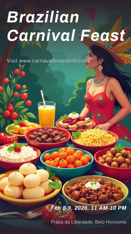 Colorful Flat Illustration Tradições do Carnaval Brasileiro Food Poster