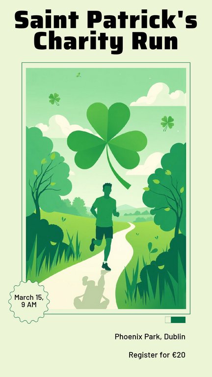 Green and White Cute Miniature Saint Patrick's Day 2025 Charity Run Poster