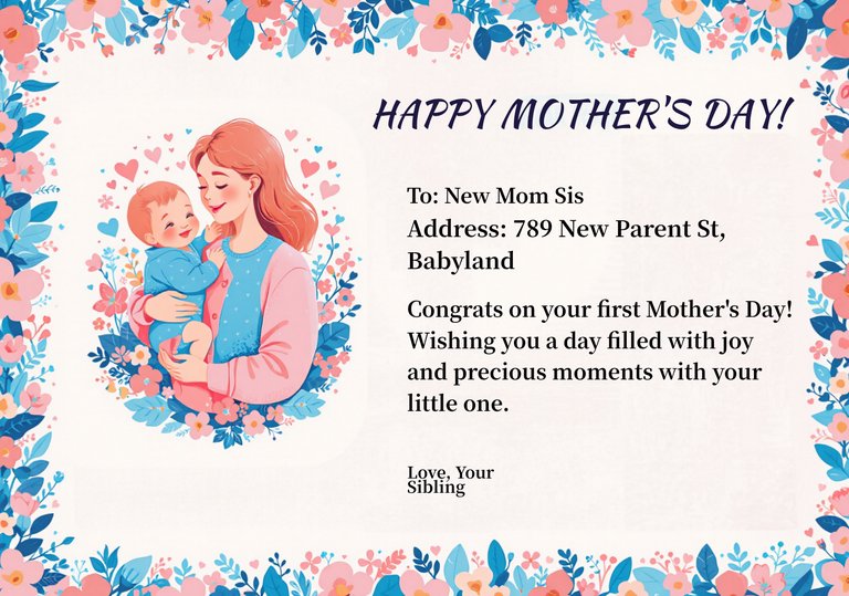 Cheerful Flat Illustration First Mother's Day Card Postcard
