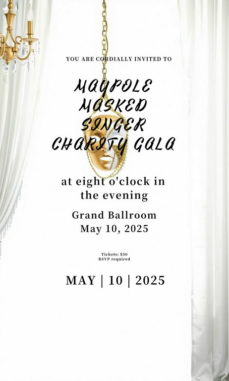 Gold White Realistic Photos Maypole Masked Singer Charity Gala Invitation