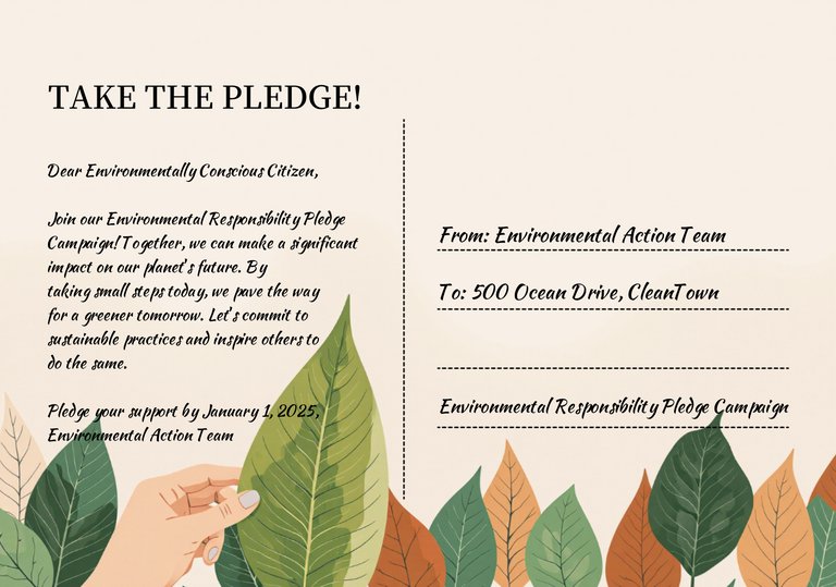 White Green Flat Illustration Environmental Responsibility Pledge Postcard