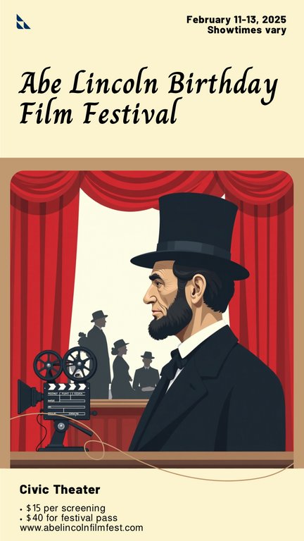Black Red Flat Illustration Abe Lincoln Birthday Film Festival Poster
