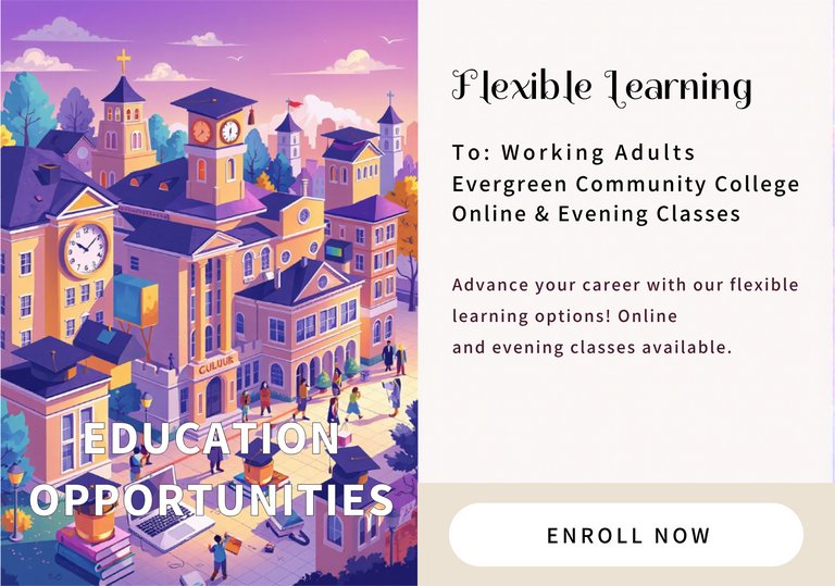Purple and Yellow Flat Illustration Flexible Learning Options Postcard