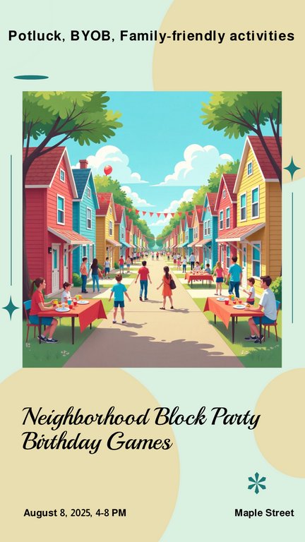 Bright Flat Illustration Neighborhood Birthday Games Party Poster