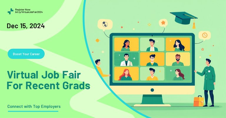 Green Yellow Illustration Virtual Graduate Job Fair LinkedIn Single Image Ad