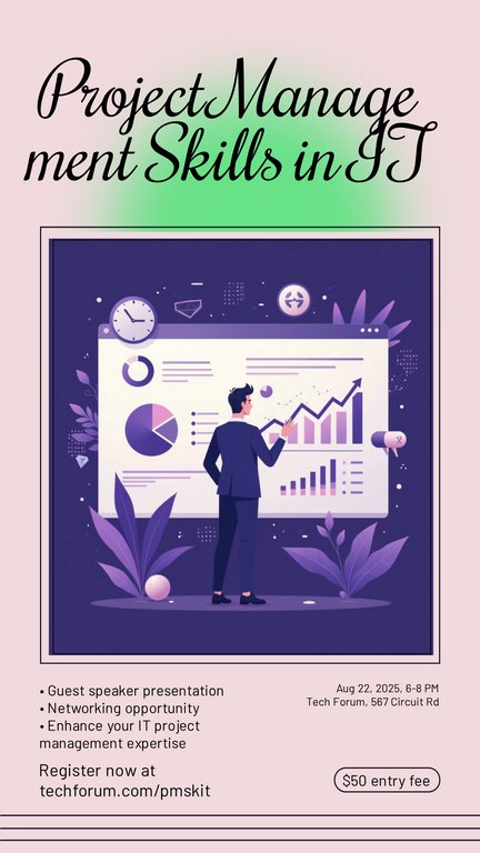Purple Silver Flat Illustration IT Project Management Skills Talk Poster